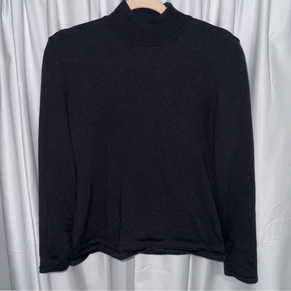 Celine Vintage Mock Neck Black 100% Wool Sweater - Size 42 (fits like a small)